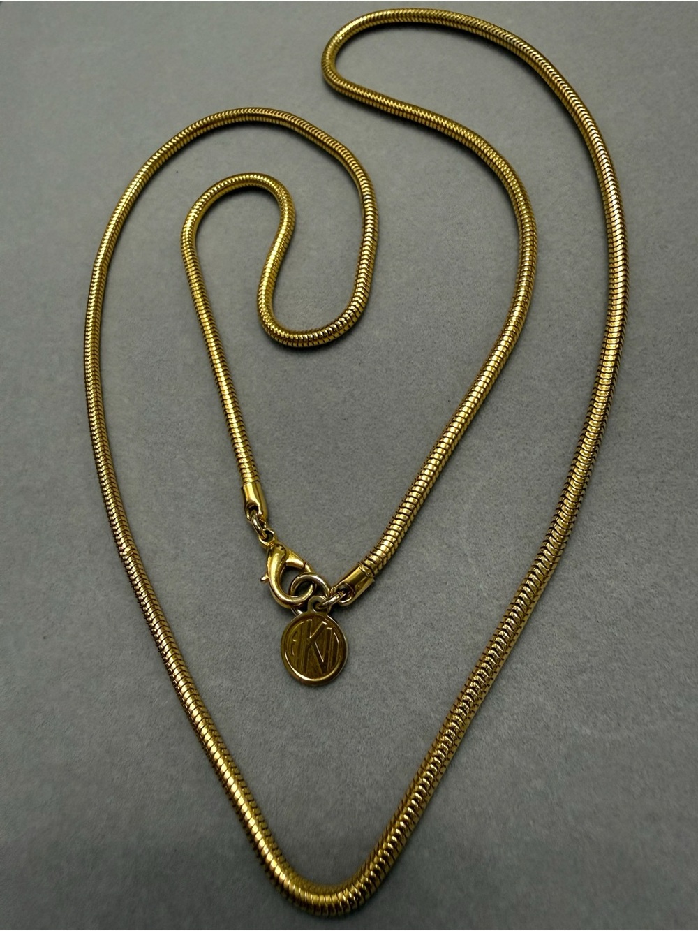 Anne Klein Vintage Gold Snake Chain Necklace 32” Long Statement Jewelry